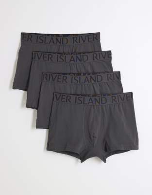 River Island Pack of 4 cotton stretch ri trunks in grey - dark - view 1