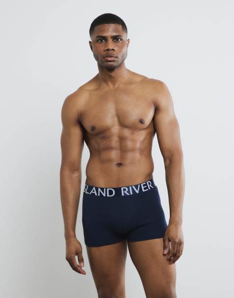 River Island Pack of 4 sateen stretch ri trunks in blue - view 1