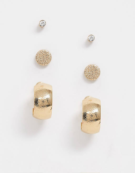 River Island pack of three minimal earrings in gold | ASOS