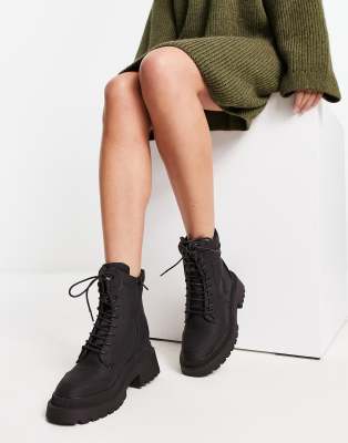 River Island padded biker boot in black