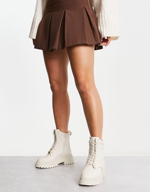 River Island padded biker boot in cream