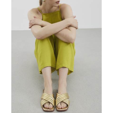 River Island Padded cross strap mule sandals in gold - view 1