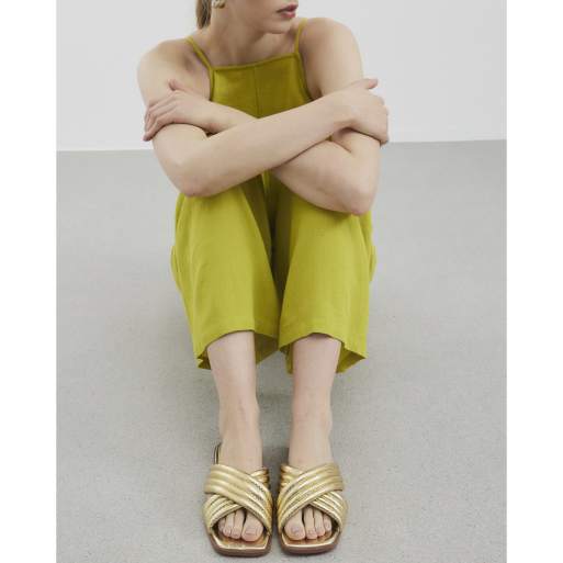 River Island Padded cross strap mule sandals in gold
