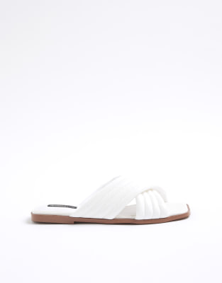 River Island Padded cross strap mule sandals in white