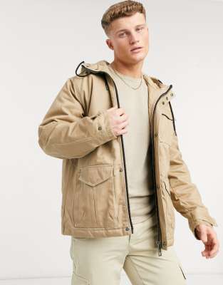 River Island padded hooded parka in stone-Neutral