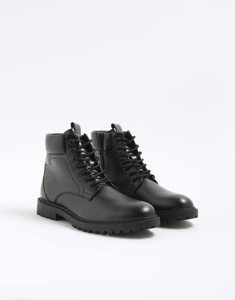 River Island Padded lace up boots in black - view 1