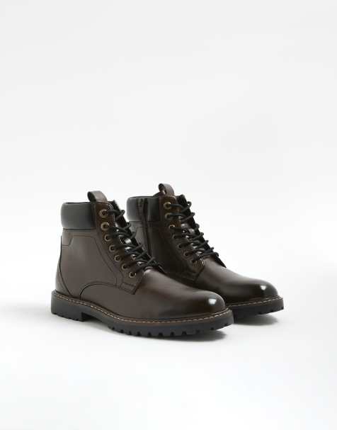 River Island Padded lace up boots in brown - view 1