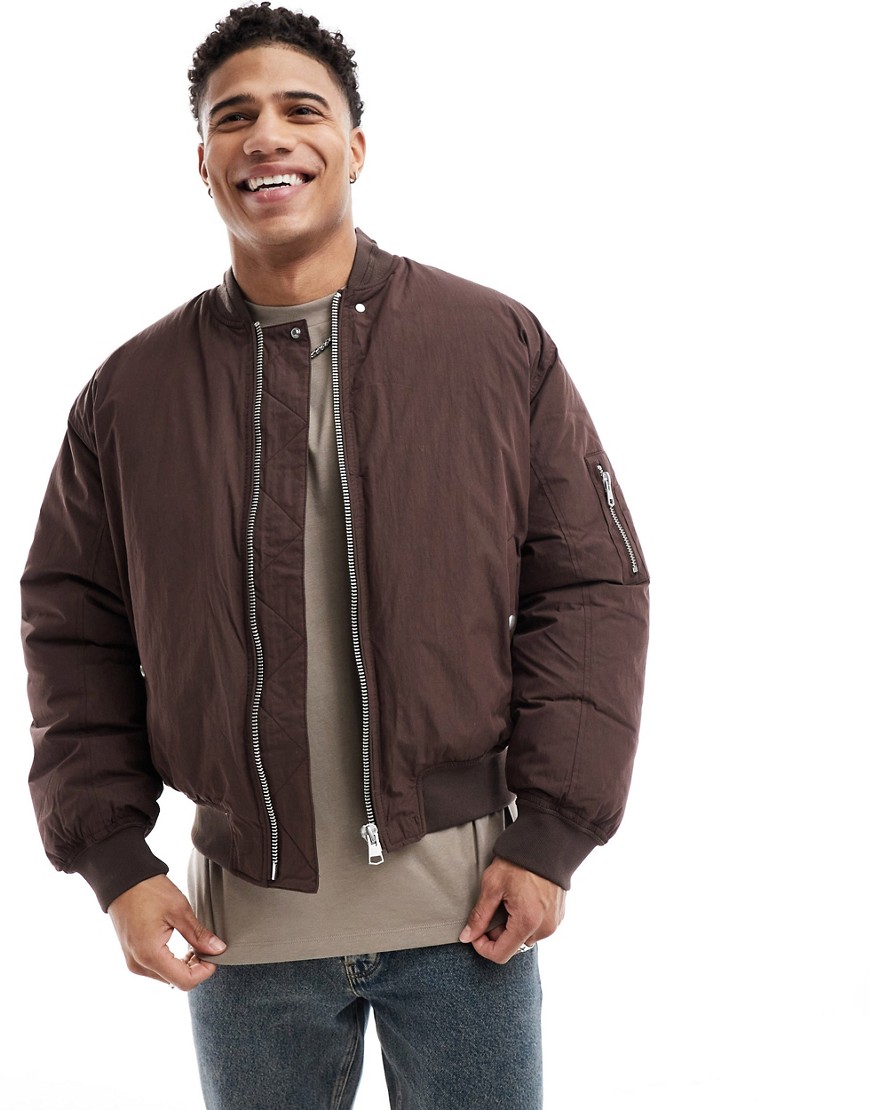 River Island Padded Premium Bomber Jacket In Rust-brown