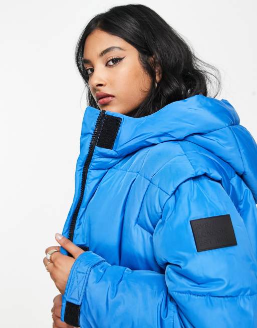 Bright blue puffer jacket hot sale women's