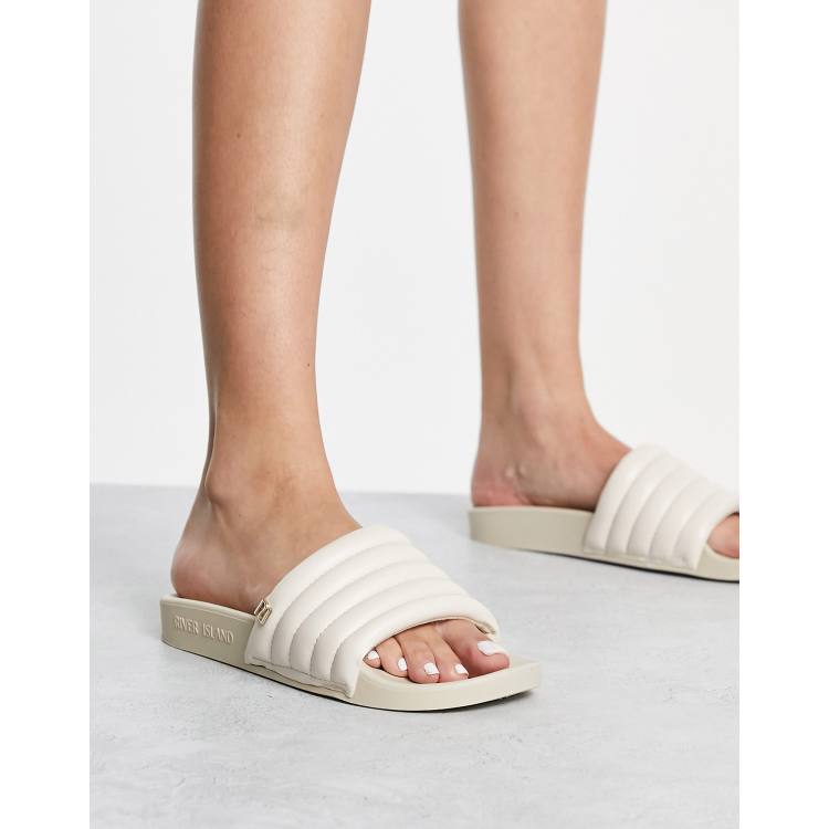 River Island padded ribbed slider in cream ASOS