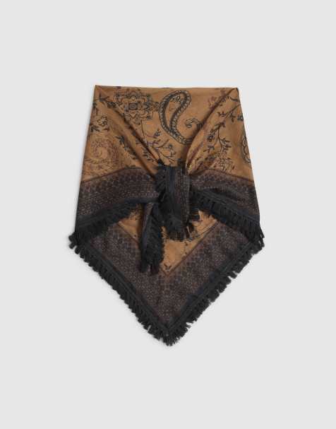 River Island Paisley print fringed trim scarf in brown - view 1