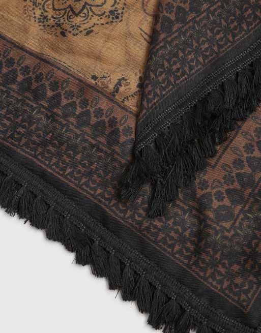 River Island Paisley print fringed trim scarf in brown, 2 of 2