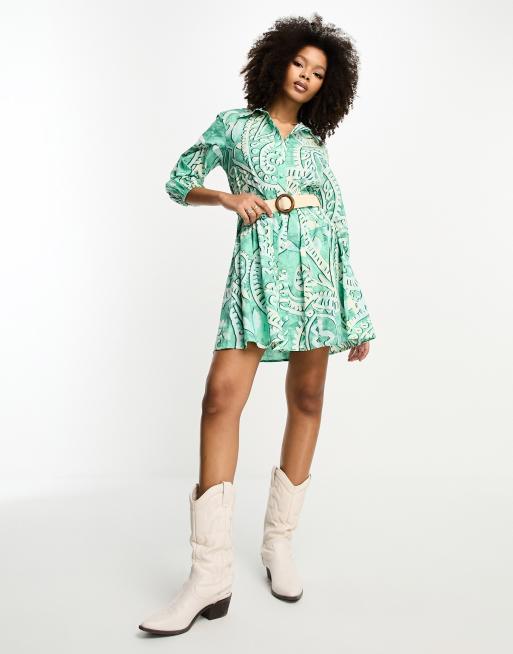green emerald velvet dress Green Paisley Print Jersey Shirt Dress main image 1