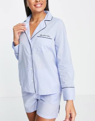 River Island Pajama Shirt In Blue