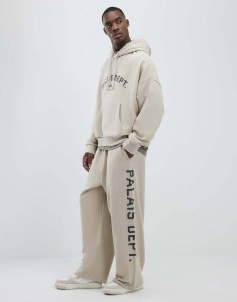 River Island 'Palais' graphic wide leg jogger in ecru 