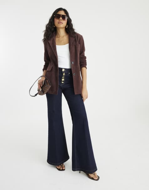 River Island Palazzo embellished button front jeans in denim - dark - view 1
