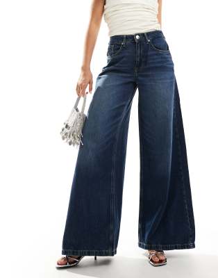 River Island - Palazzo - Jeans in dunkelblauer Waschung