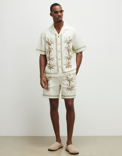River Island Palm tree shorts in ecru - view 1