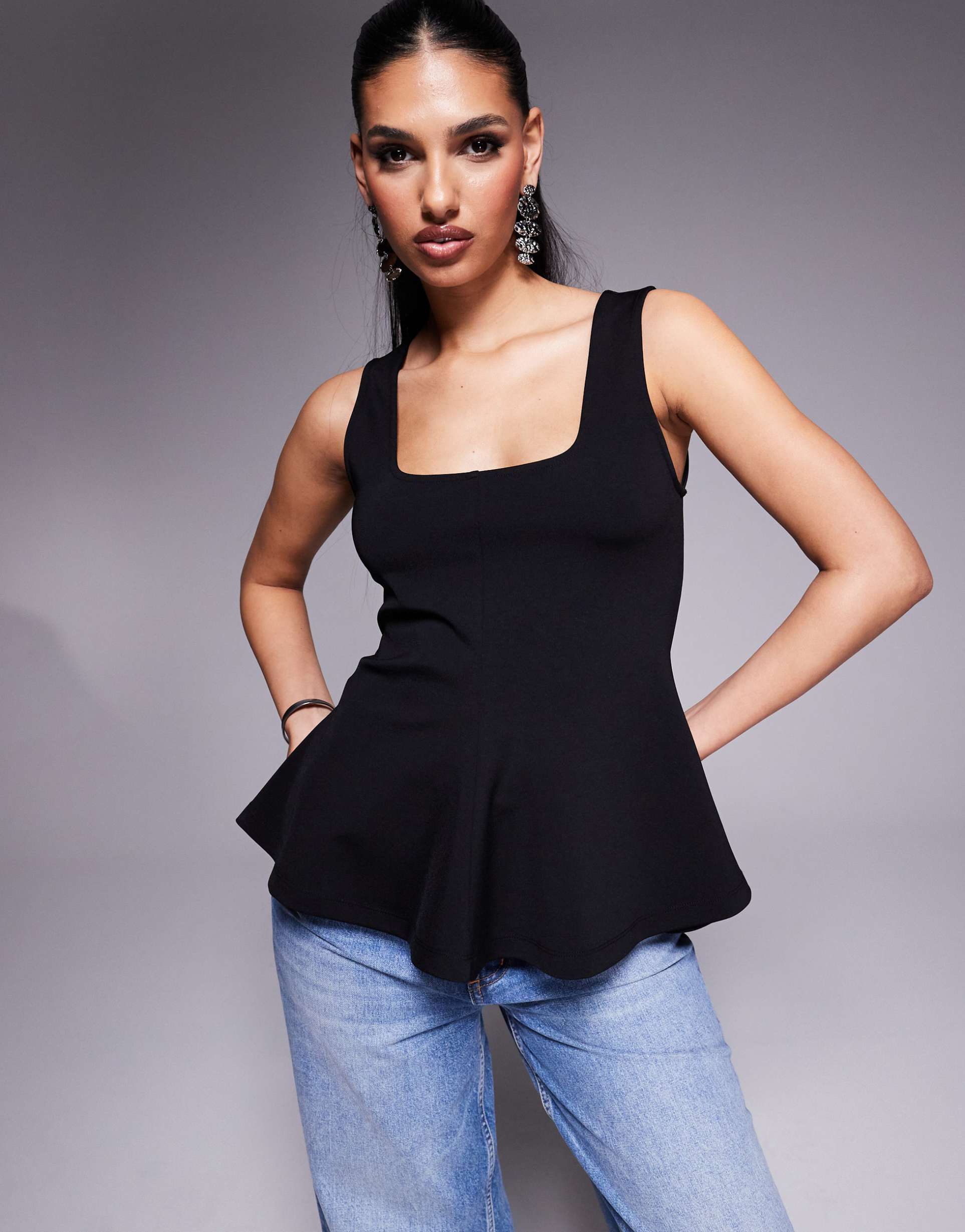 river island paneled top in black