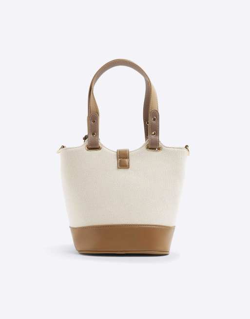 River Island Panelled bucket bag in beige