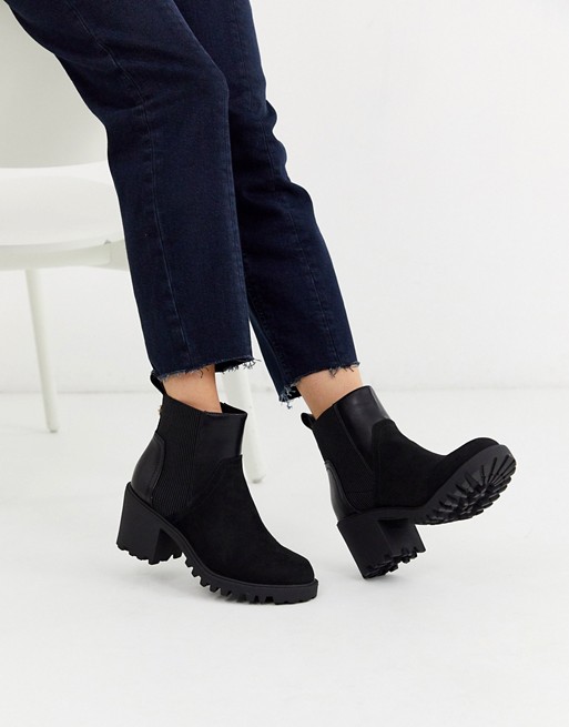 River Island panelled chunky heeled boot in black | ASOS