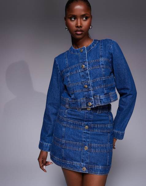 River Island panelled jacket co-ord in medium denim - view 1