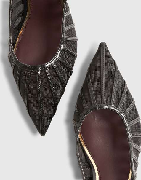 River Island Panelled mesh slingback court heels in black - view 1