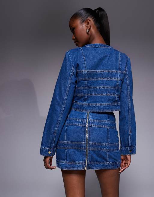 River Island panelled mini skirt in medium denim (part of a set), 4 of 4