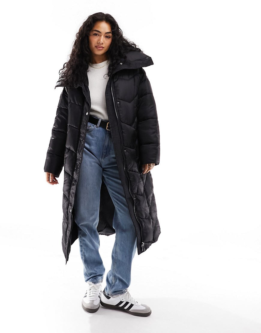 River Island panelled puffer coat in black