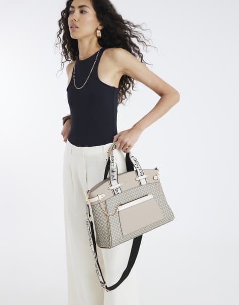 River Island Panelled webbing handle tote bag in beige - dark - view 1