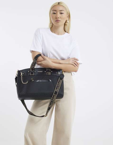 River Island Panelled webbing handle tote bag in black - view 1