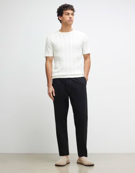 River Island - Pantalon à enfiler en aspect lin - Noir - view 1