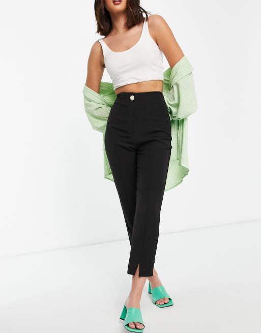 River Island - Pantalon cigarette ajusté fendu sur le devant - Noir