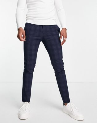 Homme River Island - Pantalon coupe skinny à carreaux - Bleu marine
