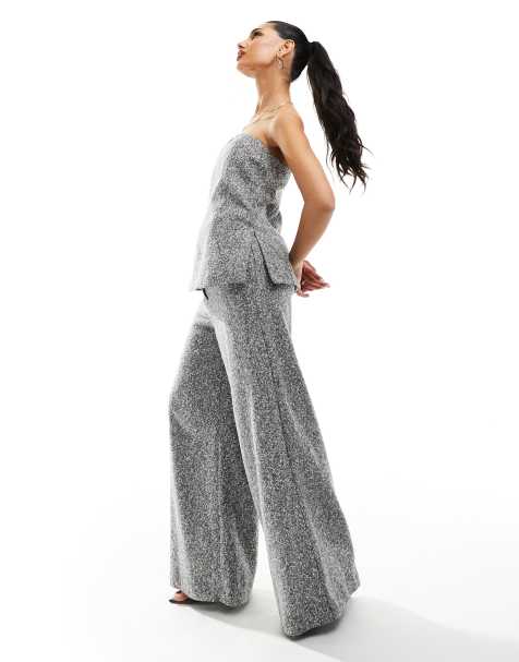 River Island - Pantalon dad en laine coupe ample - Gris - view 1