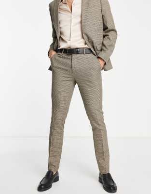 River Island suit trousers in brown check - ASOS Price Checker