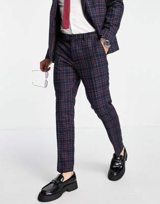 River Island skinny suit trousers in navy check  - ASOS Price Checker