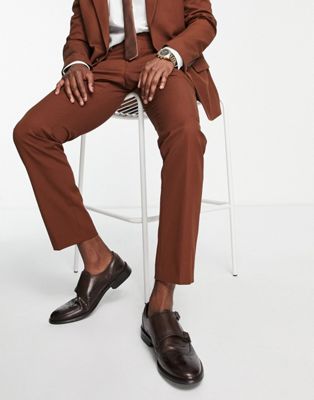 River Island slim suit trousers in rust - ASOS Price Checker