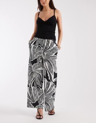 Pantalon d'ensemble aspect lin à motif - Noir XS