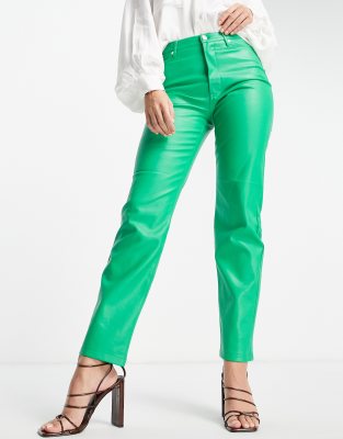River Island faux leather straight cut trousers in green - ASOS Price Checker