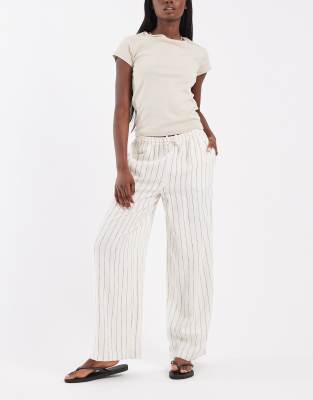 Pantalon large aspect lin à rayures - Taupe-Neutral L