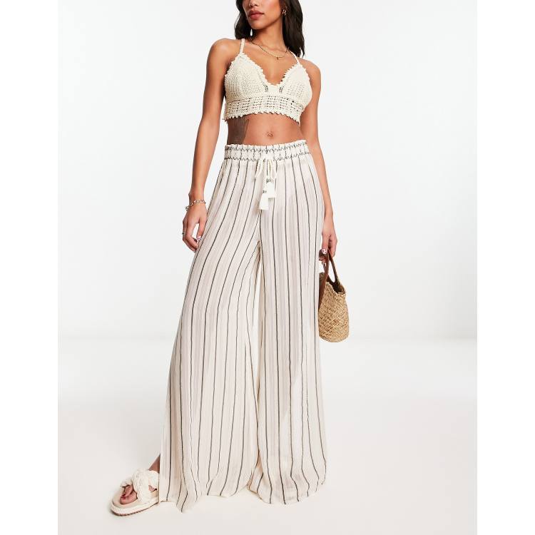 River Island Pantalon palazzo d ensemble rayures Blanc ASOS