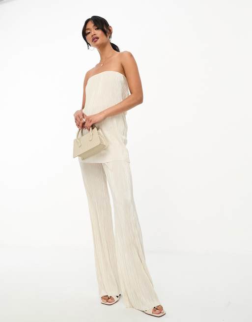 River Island - Pantalon plissé et évasé d'ensemble - Crème