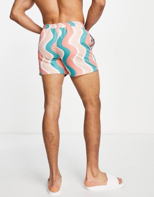 River Island - Pantaloncini da bagno con stampa rétro ondulata a righe arancione, 2 di 4