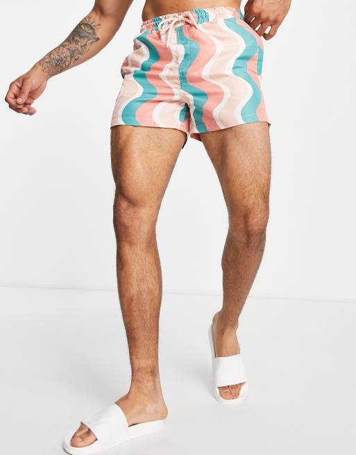 River Island - Pantaloncini da bagno con stampa rétro ondulata a righe arancione, 3 di 4