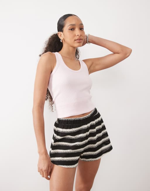 River Island - Pantaloncini in maglia testurizzata neri a righe in coordinato , 2 di 5