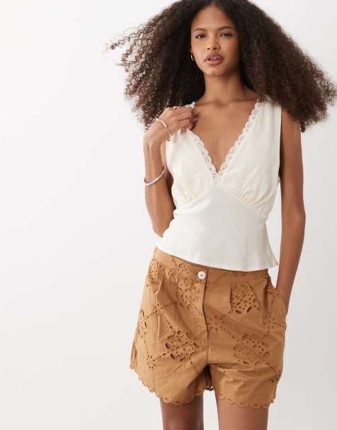 River Island - Pantaloncini in popeline marrone con cut-out - view 1