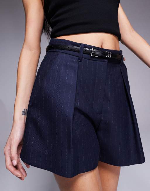 River Island - Pantaloncini sartoriali blu navy con motivo gessato, 5 di 5