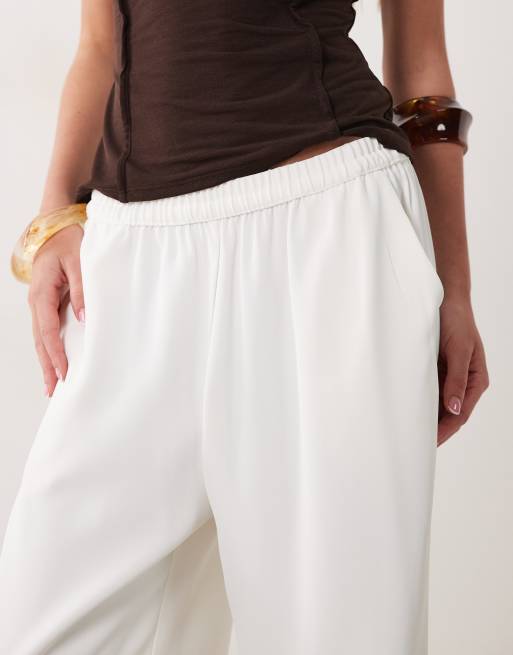 River Island - Pantalones color crema de pernera ancha con cinturilla elástica de crepé suave, 5 de 5