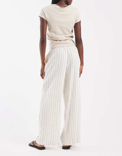 River Island - Pantalones color piedra a rayas de pernera ancha de tejido efecto lino, 2 de 5